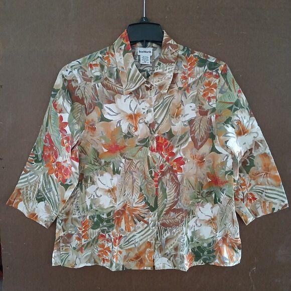Bon Worth Tops - BonWorth Tropical Beachy Boho Lightweight Short Sleeve Top Medium Petite